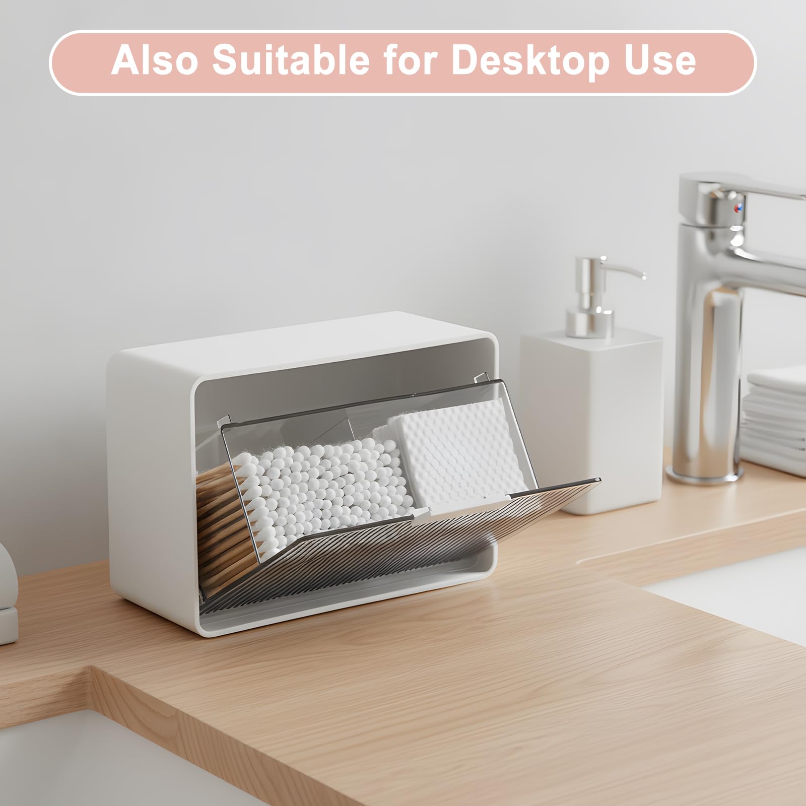 Wall Mount Qtip Holder No Drilling, Cotton Swabs Holder for Bathroom