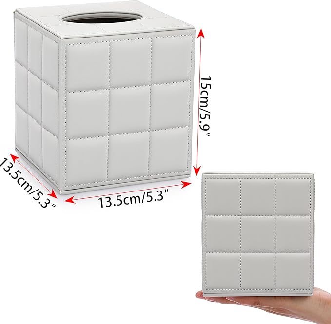 Sumnacon Square PU Leather Tissue Holder Box for Home,Office (Light Grey)
