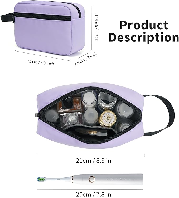 XIRYOHEAUR Travel Hanging Toiletry Bag with Carry Handle - Water-Resistant Small Cosmetic Organizer for Men & Women, Makeup, Shaving Kit, Gym & Travel Essentials (Lavender)