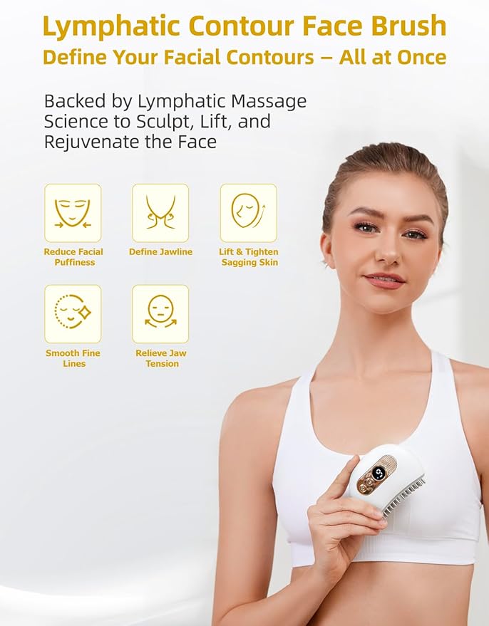 Kinbana Lymphatic Contour Face Brush – Face Massager for Lymphatic Drainage, Double Chin Reducer, and Facial Sculpting – Gentle Vibrating Lymphatic Drainage Tool for Jawline & Puffiness - White