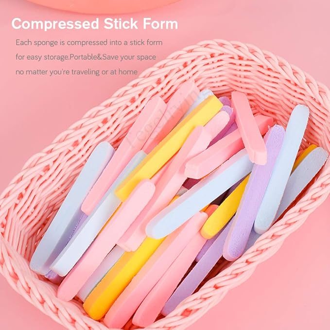 Facial Sponge Compressed,120 Count PVA Professional Makeup Removal Round Face Wash Sponges Spa Pads Exfoliating Cleansing for Women,Yellow,Pink,Purple,Blue,Green