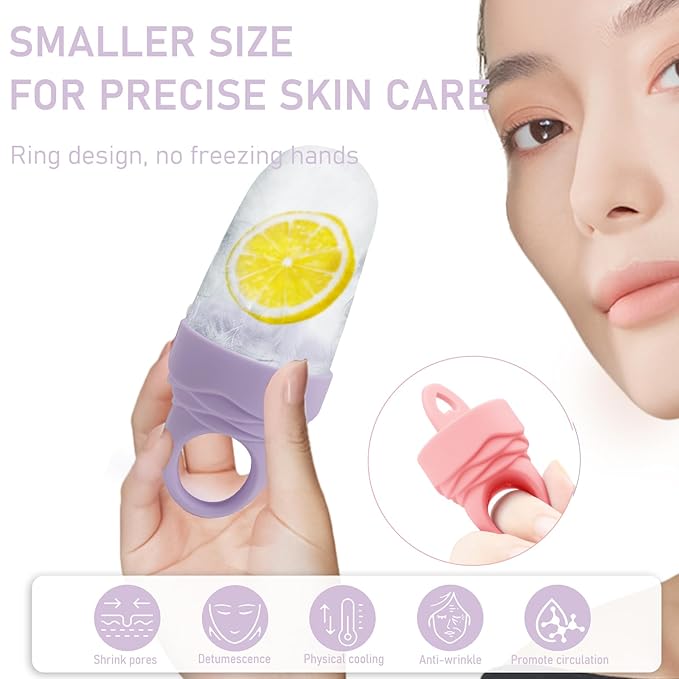 Mabnuby Ice Roller for Face and Eye, Reusable Silicone Ice Facial Roller for Reducing Puffiness, Ice Face Mold Skin Care, Ice Cube Roller Tools for Women - Pink 2 + Purple 1