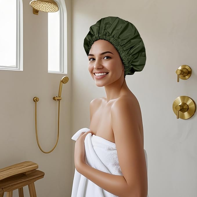 Edoneery Reusable Shower Caps for Women, Waterproof Long Hair Bonnet