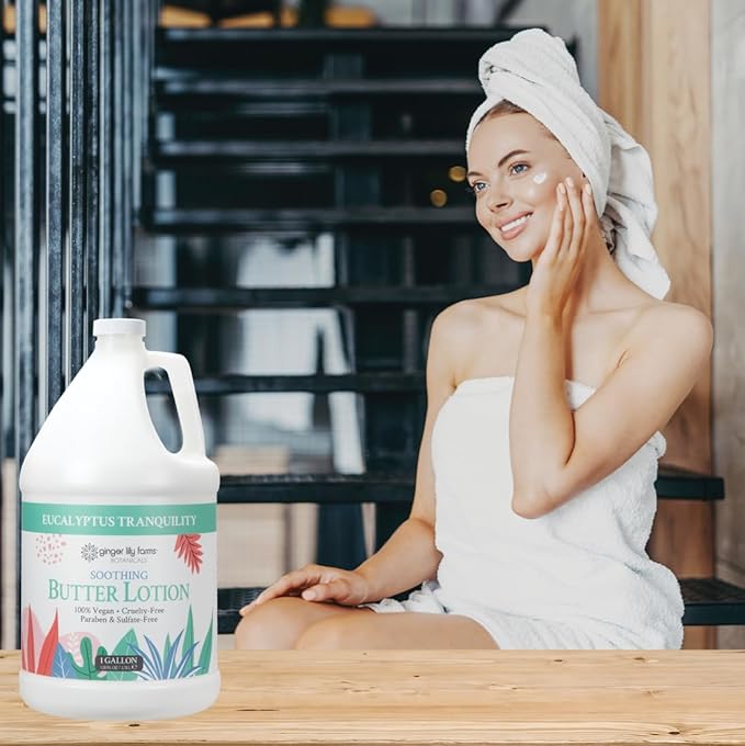 Ginger Lily Farms Botanicals Soothing Butter Lotion for Dry Skin, Eucalyptus Tranquility, 100% Vegan & Cruelty-Free, 1 Gallon (Pack of 4)