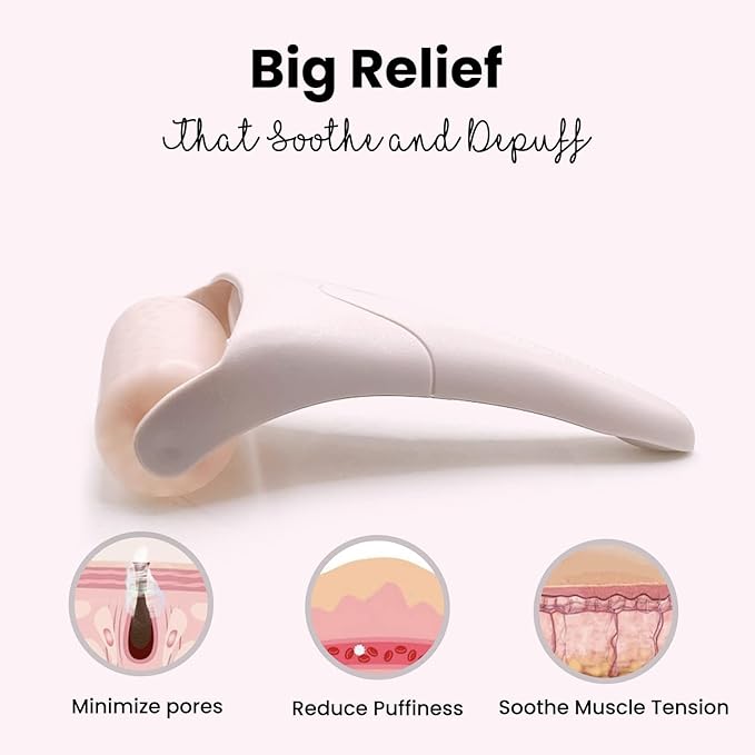ROSELYNBOUTIQUE Ice Roller for Face & Gua Sha Facial Tools - Wrinkles Fine Lines Puffiness Massager Facial Skin Care Tools - Self Care Gifts for Men Women (Beige)