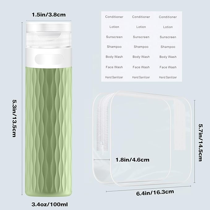 YEALIFE Travel Bottles for Toiletries, TSA Approved 3.4oz Travel Size Containers, BPA Free Leak Proof Silicone Traveling Bottles, Refillable Travel Essentials Kits for Shampoo Conditioner(4 Pack)-C