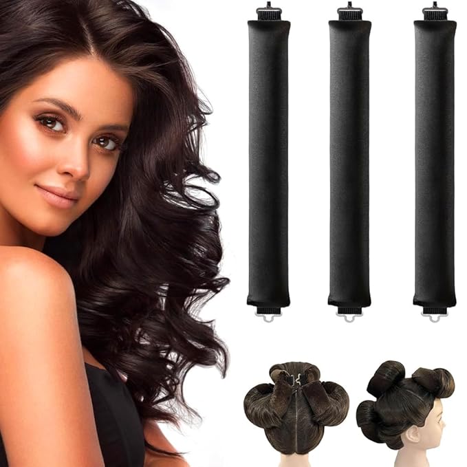 Heatless Hair Curlers for Overnight Curls, No Heat Curl Rods with Hook for Long & Medium Blowout Hair (Black)