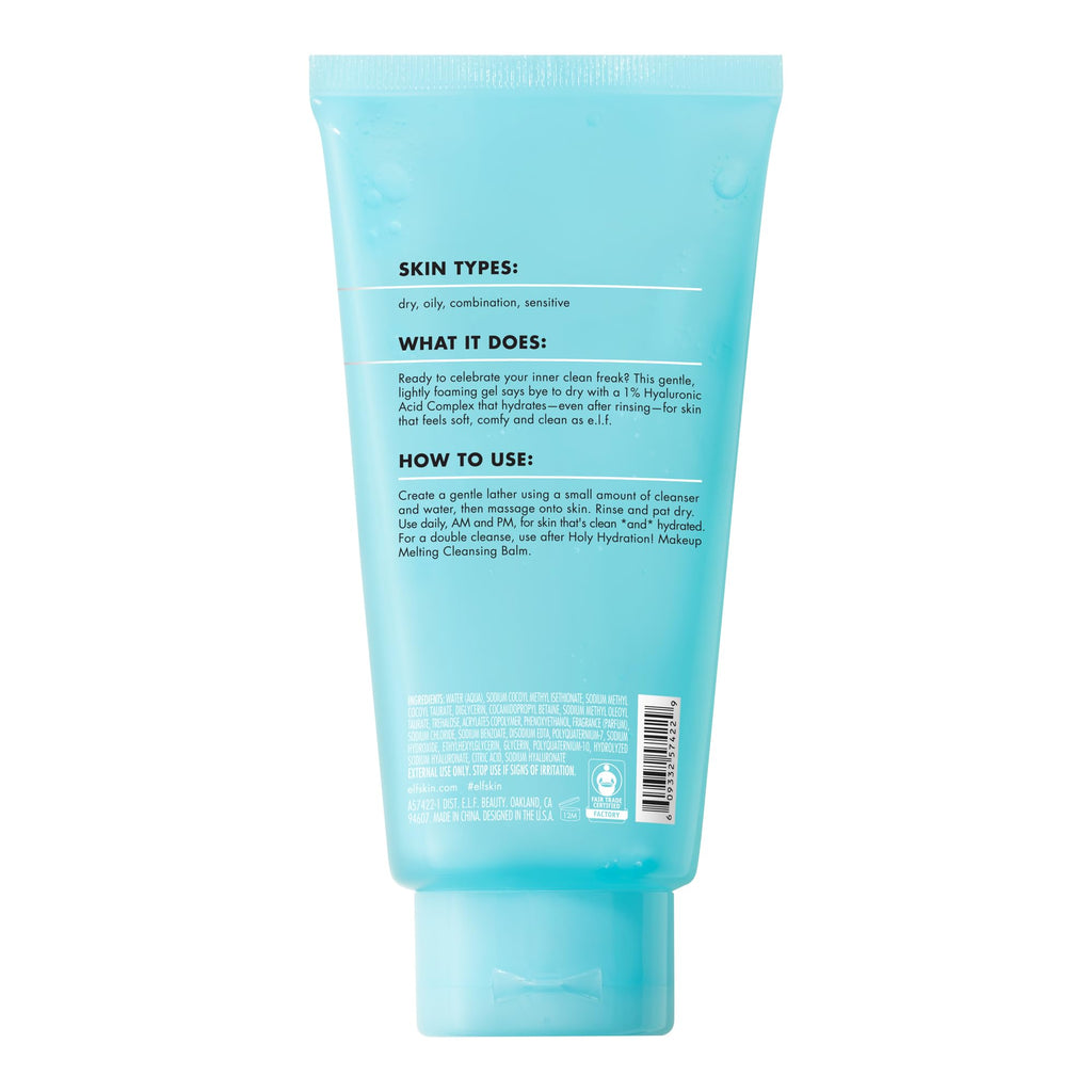 e.l.f. SKIN Holy Hydration! Clean Freak Daily Cleanser, Gentle Hydrating Gel Face Cleanser, Made With Hyaluronic Acid, Vegan & Cruelty-Free, 5.5 fl oz