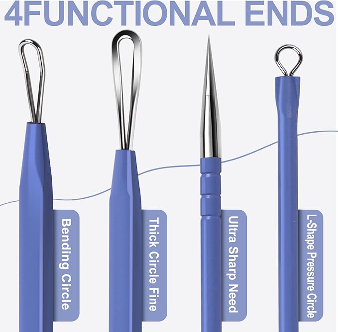 Teenitor Pimple Extractor Acne Treatment Surgical Grade Blackhead Comedone Removal 2-in-1 Popper Tool (Blue)