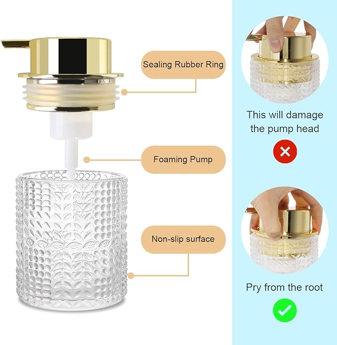 Fvstar Glass Foaming Soap Dispenser,Foam Dispenser Bottle with Large Pump,Wide-Mouthed and Easy to Press,Refillable Hand Soap Dispenser for Bathroom Countertop and Kitchen Decor (1, Clear)