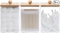 Tbestmax 3 Pack Square Qtip Holder - 12 oz Bathroom Organizers and Storage Containers, Plastic Apothecary Jars with Bamboo Lids for Cotton Ball, Cotton Swab, Floss