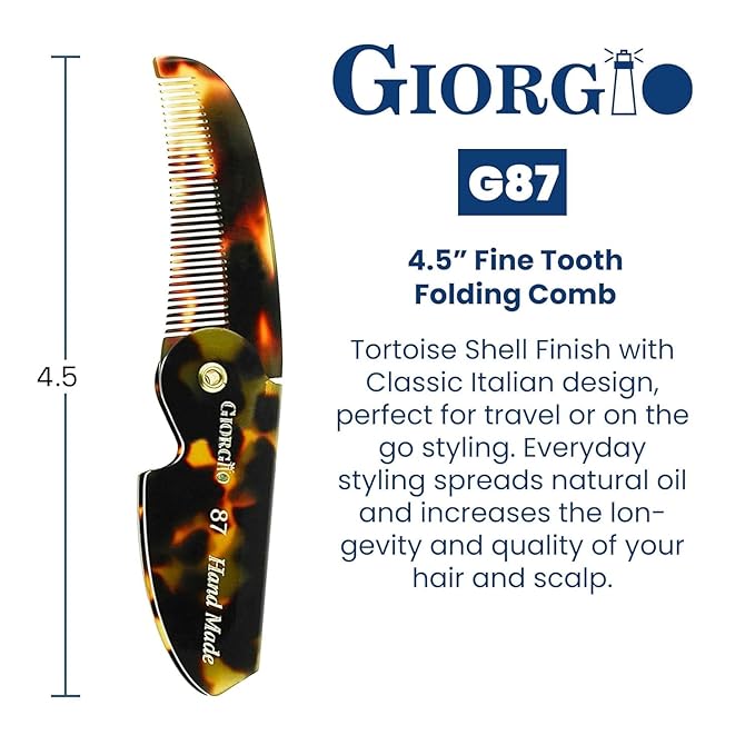 Giorgio G87 4.5 Inch Mustache and Beard Grooming Comb for Men - Handmade, Saw-cut, Hand Polished Pocket Comb for Everyday Hair Styling. 2 Pack Tokyo