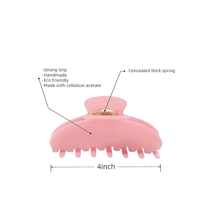 OideGuiing Durable Acetate Hair Clips - 4-Inch Jam Color Claw Clips for Fine and Thick Hair (Pink)
