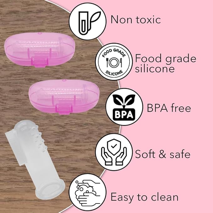 Gadgetime USA Baby Finger Toothbrush (Set of 2) - Silicone Baby Toothbrush with 2 Cases in Pink - Toddler Training Toothbrush - Newborn Oral Massager - Easy Oral Hygiene for Kids & Pets (Pink)