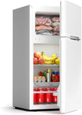 COWSAR 2.5 Cu.Ft Mini Fridge with Freezer, Double Reversible Door Compact Apartment Refrigerator with 2 Removable Shelves, Commercial Dorm Fridge for Bedroom, Office, Kitchen, Dorm, White