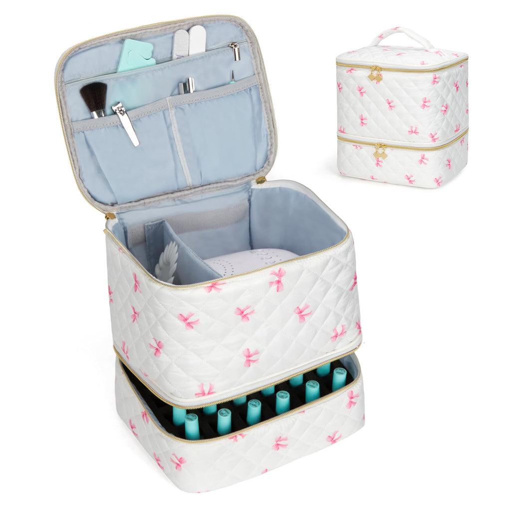 hibear Nail Supplies Organizer Nail Polish Storage Holds 30 BottlesNail Polish Storage Holds 30 Bottles Nail Kit Case Makeup Bag Vanity Case for Women (bow-3)