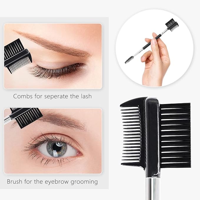 3PCS - 1 Eyelash Separator Comb+ 1 Double-Ended Angled Eyebrow Spoolie Brush + 1 3-Head Eyelash Brush Shaper Comb, Professional Makeup Grooming Brush w different Brushes for Shaping Brow Lashes