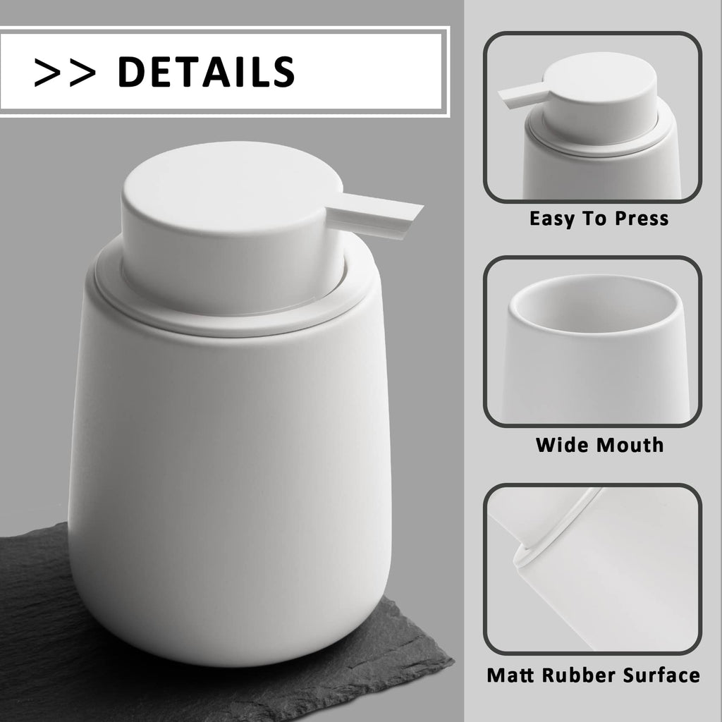 TOOZFO Soap Dispenser Ceramic with Easy-to-Press Pump Hand Lotion Liquid Dispenser for Shampoo Bathroom Kitchen 12 oz White