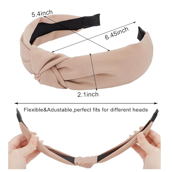 AHONEY 5 Pack Knotted Wide Headbands for Women - Non Slip Hair Accessories - Diademas Para Mujer (Brown)