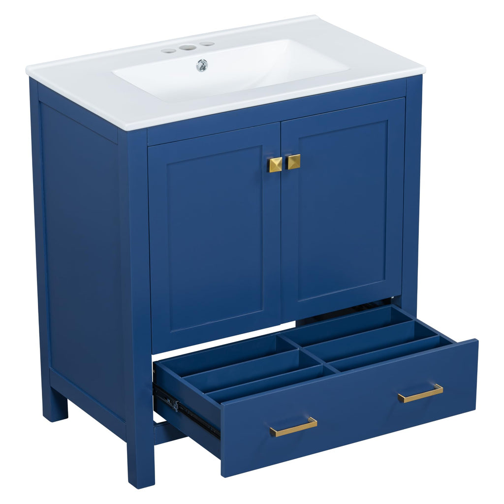 Bellemave 30" Bathroom Vanity with Sink Combo Set, Solid Wood Frame Bathroom Storage Cabinet with a Drawer, 2 Soft Closing Cabinet Doors with Organizer, Blue