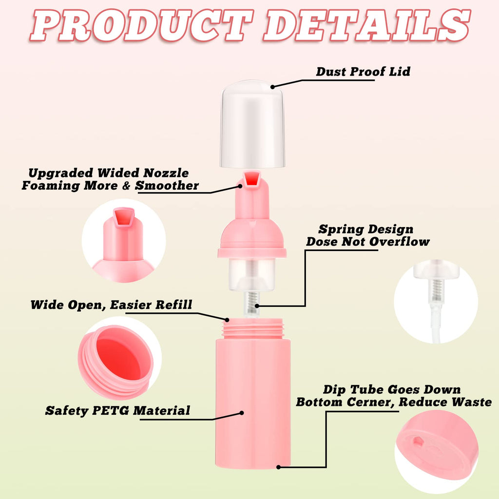 24 Pcs Foam Pump Bottles 1 Oz/ 30 ml Plastic Mini Empty Dispenser Travel Soap Foaming Bottles for Refillable Hand Sanitizer Lash Shampoo(Pink)
