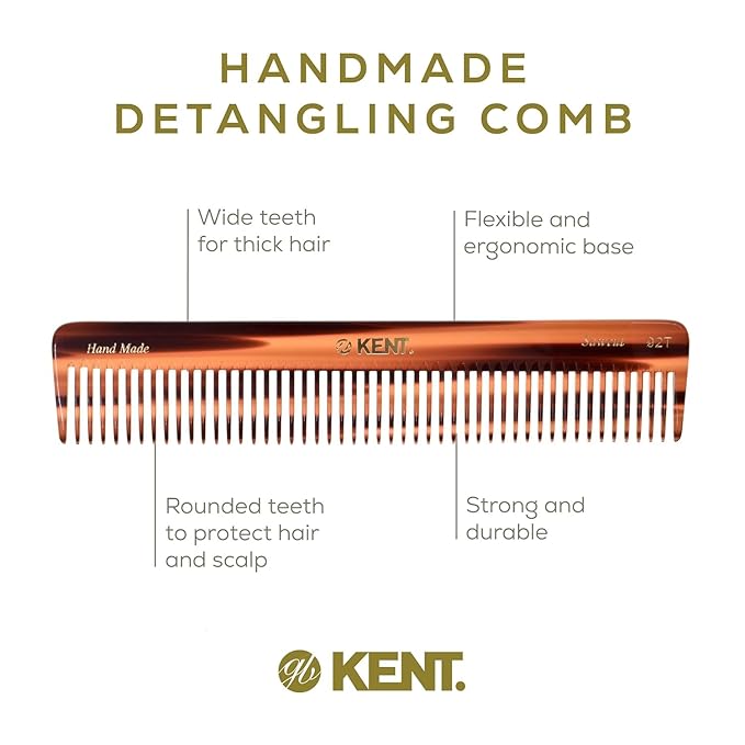 Kent 92T-92 G Wide Tooth Women’s Detangler Comb for Curly, Wavy, and Thick Hair – Ideal for Use on Wet Hair – Gentle, Shower Comb for – Anti-Static, Smooth - Styling Tool by Kent