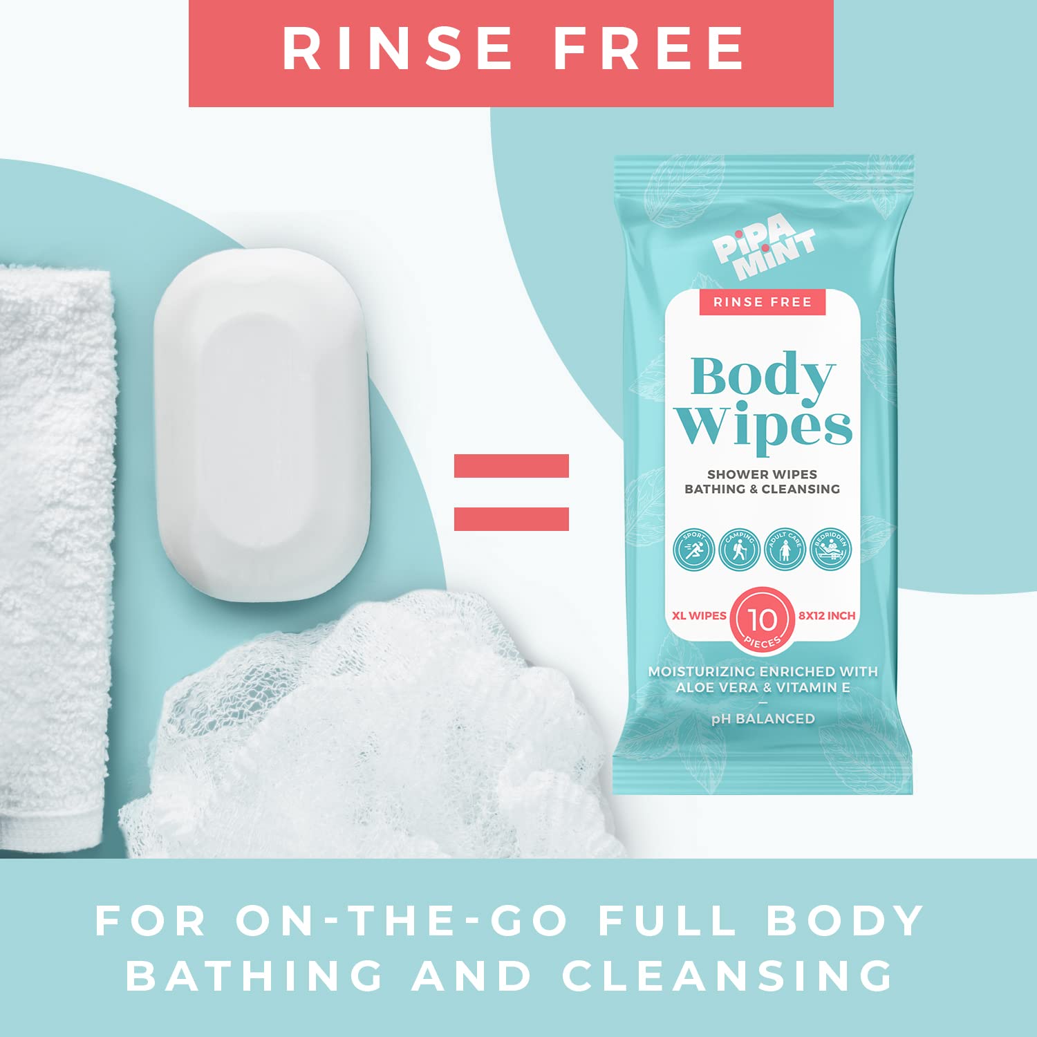 Body Wipes XL Shower Wipes Body Wipe for Adults Bathing, Traveling, Camping, Gym, Car, Elderly, Bedridden - Bath Wipe - Disposable Washcloths for Adults No Rinse