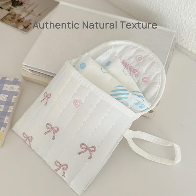 Period Bag Pouch for Girls and Women, Discreet Quilted Sanitary Pad and Tampon Bag for School Travel, Cute Embroidered Feminine Hygiene Organizer, Menstrual Product Holder