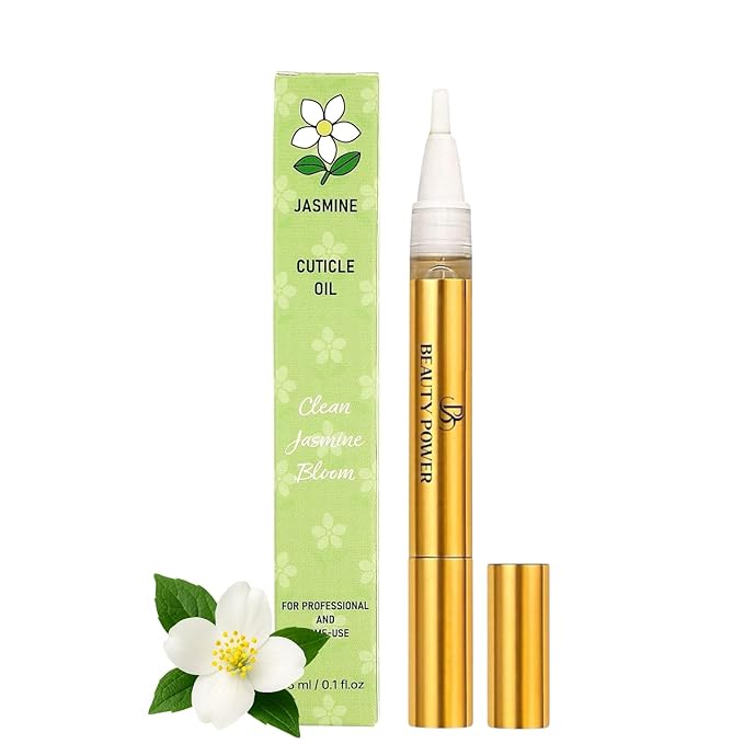 Beauty Power Cuticle Oil Pen - Jasmine - Vitamin A, D, E, B5, Grapeseed & Natural Oils – Nail & Cuticle Moisturizing Oil – Mess-Free Brush Pen for Dry Cuticles & Nails – Manicure & Pedicure Nail Care