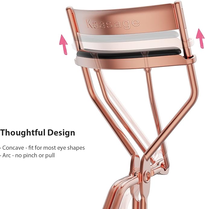 Eyelash Curler for Women, Golden Professional Lash Curler with Refill Silicone Pads; Easy to Curl Open-Eye Eyelashes Naturally in Seconds with No Pinching, No Pulling and Last Long