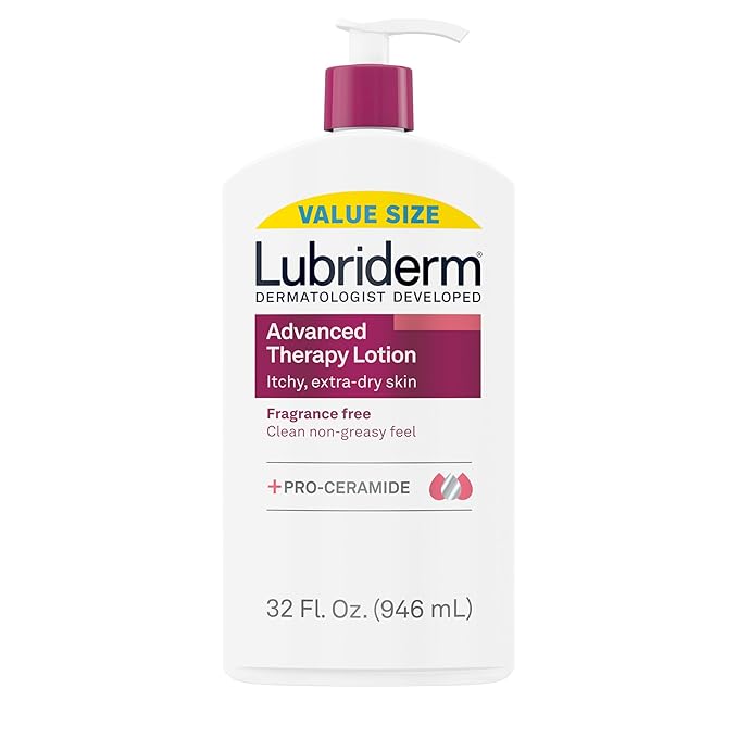 Lubriderm Advanced Therapy Body Lotion, Fragrance-Free Lotion for Extremely Dry Skin, Pro-Ceramide Hydration for Itchy, Dry, Sensitive Skin, Hand and Body Lotion, Non-Greasy, Hypoallergenic, 32 Fl Oz