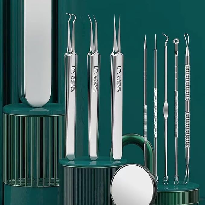Usiveinborn Blackhead Remover Upgraded, Usiveinborn Blackhead Tweezers, Professional Upgraded Facial Blackhead Remover Tweezers, Blackhead Remover Tools Sets (A4-Red-8pcs)