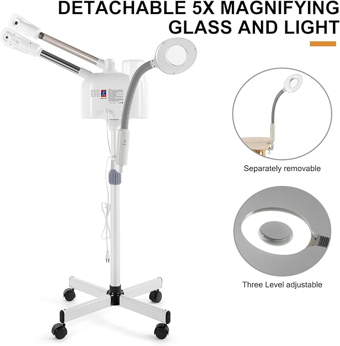 Artist hand Facial Steamer Professional 4 in 1 Hot and Cold Facial Steamer with 5X LED Magnifying Lamp, Esthetician Steamer for Facial Fast Heating, Skin Care Machine for Beauty Salon Spa Home Use