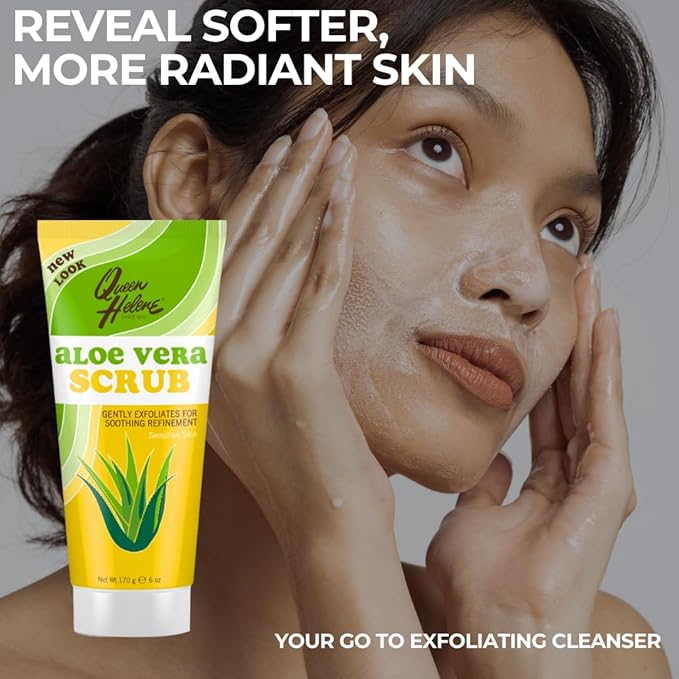 Queen Helene Aloe Vera Facial Scrub – Soothing Exfoliating Cleanser for Fresh Hydrated & Balanced Skin | 6 oz Tube