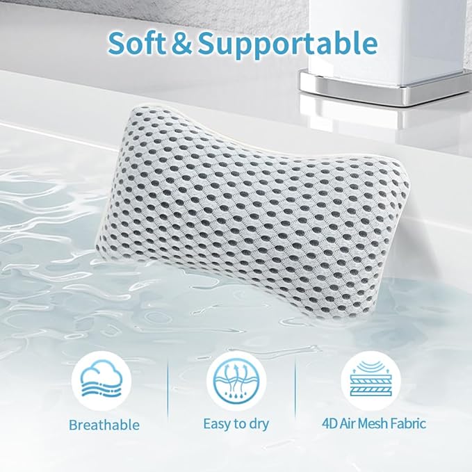 Conbella Upgraded Bath Pillows for Tub, Slip Resistant Waterproof Bath Pillows for Tub Neck and Back Support with 2 Strong Suction Cups, Relaxing Spa Essentials