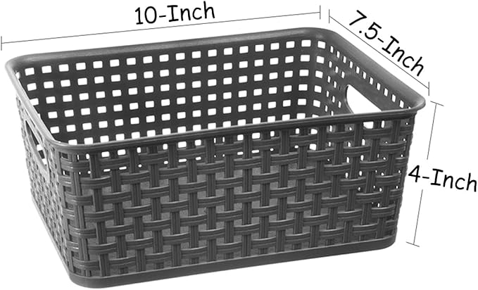Grey Plastic Weave Storage Basket, 12-Pack Woven Gray Basket Organizer for Kitchen Office Bathroom