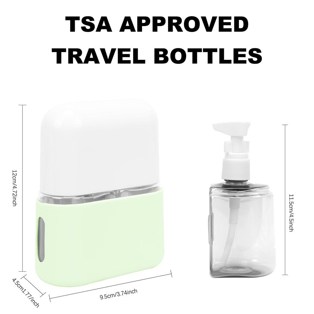 Skycase Travel Bottles - Leak Proof Refillable Tsa Approved Travel Size Toiletries, 2 in 1 Liquid Bottles Containers with Labels and Funnel Airplane Accessories Kits for Lotion Liquid (Green)