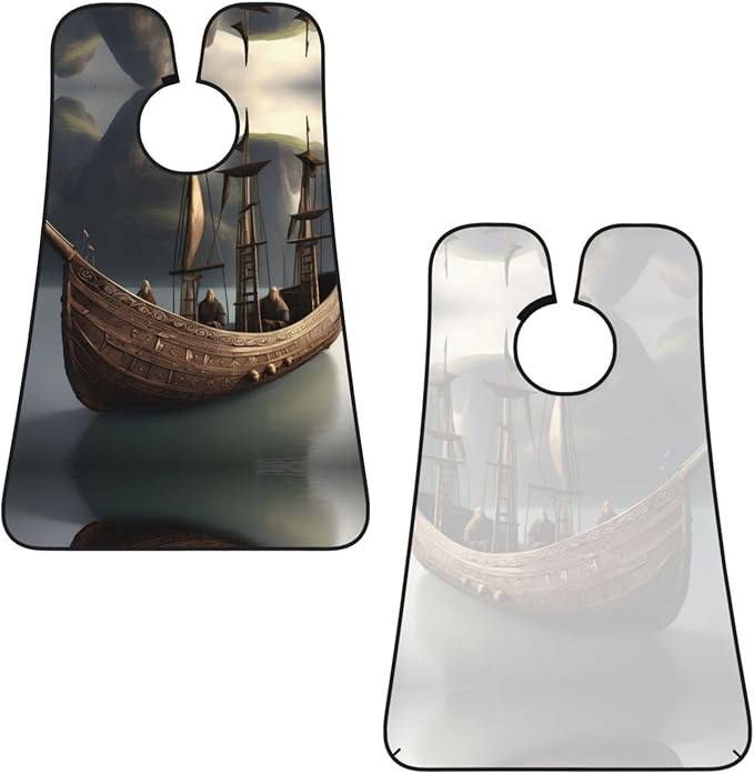 Nordic Pirate Ship Print Beard Bib Apron For Men, Beard Hair Catcher For Men Shaving Trimming,Beard Cape Cloth