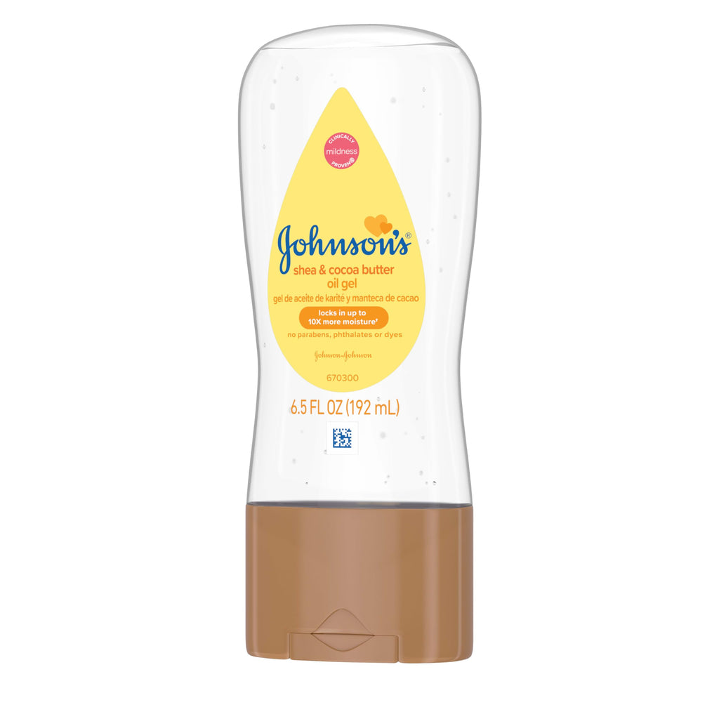 Johnson's Baby Oil Gel, Moisturizing Baby Massage Mineral Oil Enriched with Shea & Cocoa Butter, Dry Skin Relief for Babies, Kids & Adults, Nourishing & Gentle on Delicate Skin, 6.5 fl. oz, 6 Pack