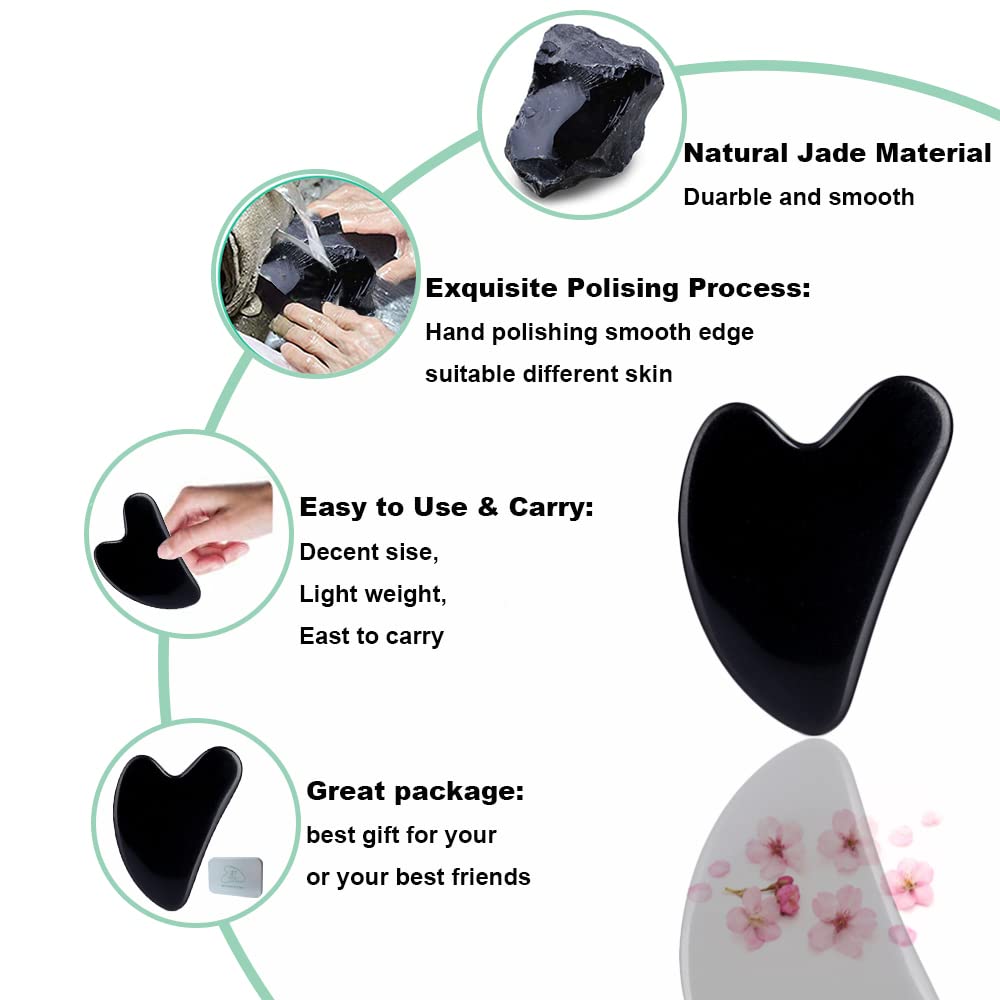 Ditind Gua Sha Facial Tools, Black Obsidian Gua Sha Massage Tool, Natural Jade Guasha Tool for Face and Body Skin Massage. Gua Sha Set for SPA Acupuncture Therapy, Trigger Point Treatment.