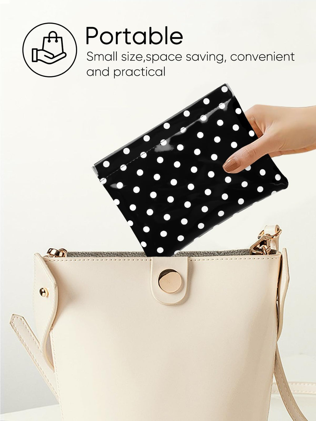 Ksriylm Dots Leather Makeup Pouch Set for Women Small Make Up Bag for Purse Waterproof Initial Makeup Cosmetic Bags Pouches for Purse Aesthetic Travel Toiletry Bag,Black White