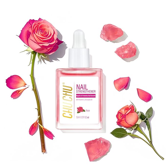 CHUCHU Vegan Cuticle Oil for Nails: Rose Jojoba Nail Cuticle Oil with Vitamin B & E for Moisturizes Cuticle and Nail's Skin - Prevents Hangnails and Chapped 15ML