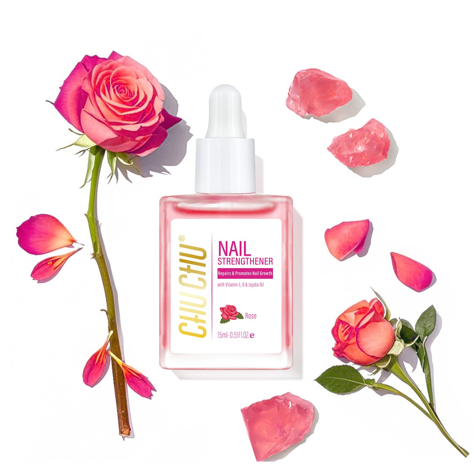CHUCHU Vegan Cuticle Oil for Nails: Rose Jojoba Nail Cuticle Oil with Vitamin B & E for Moisturizes Cuticle and Nail's Skin - Prevents Hangnails and Chapped 15ML
