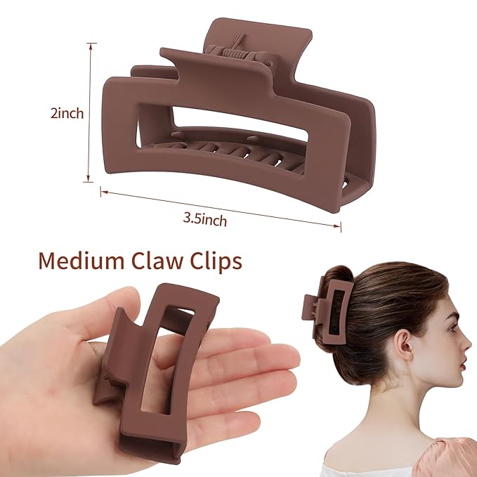 Sisiaipu 3.5 Inch Medium Hair Claw Clips 6 Pack Hair Clips for Women Square Rectangle Claw for Hair Banana Jaw Clips Hair Accessories for Girls -Brown Scarlet