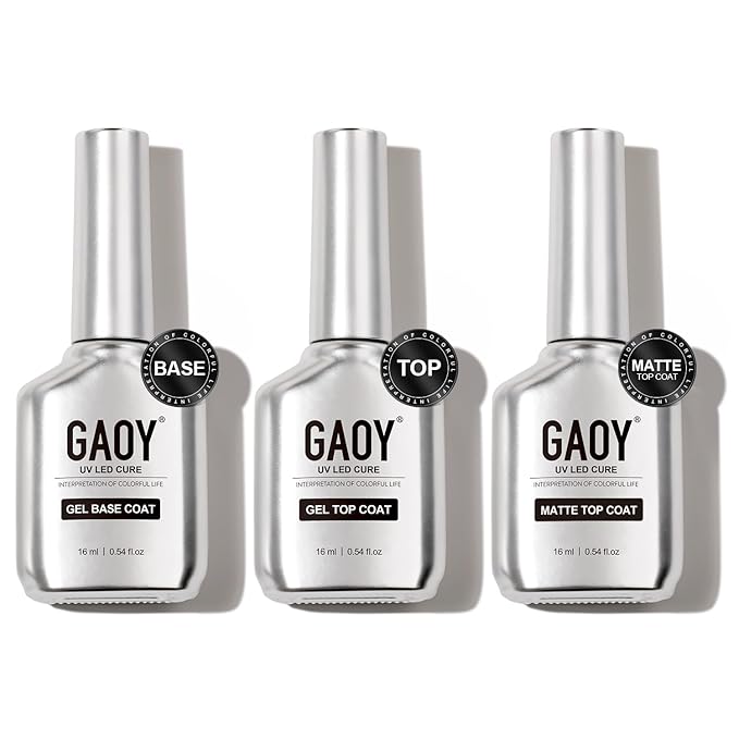 GAOY Gel Top Coat, Matte Top and Base Coat Set, 3 Pcs 16ml Glossy Matte No Wipe Combination for UV Light Cure Gel Nail Polish