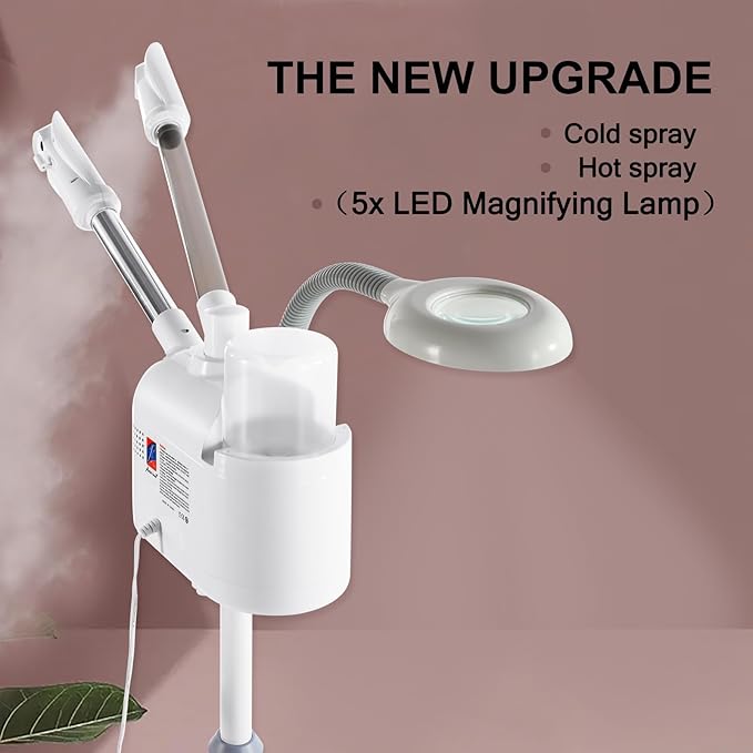 Artist hand Facial Steamer Professional 4 in 1 Hot and Cold Facial Steamer with 5X LED Magnifying Lamp, Esthetician Steamer for Facial Fast Heating, Skin Care Machine for Beauty Salon Spa Home Use
