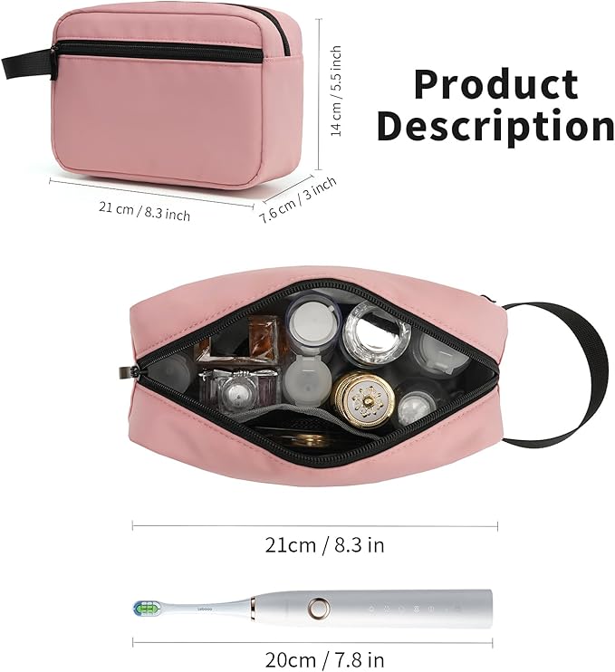 XIRYOHEAUR Travel Hanging Toiletry Bag with Carry Handle - Water-Resistant Small Cosmetic Organizer for Men & Women, Makeup, Shaving Kit, Gym & Travel Essentials (Dusty Pink)