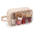 Narwey Clear Toiletry Bags for Traveling Women Men, Clear Travel Bags for Toiletries Makeup Bag Cosmetic Bag with Zipper, Make Up Organizer, Skincare Bag (Light Brown Checkerboard)