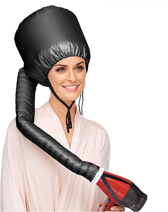 Safety Portable Hair Dryer Bonnet Attachment for Hair Styling, Adjustable Chin Strap and Side Fitting Drawstring Hood Dryers for Hair Home