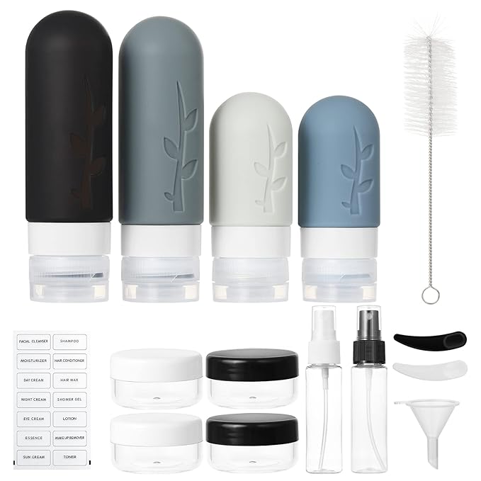18pack Travel Bottles for Toiletries,TSA Approved Silicone Travel Containers for Toiletries,Leak Proof Refillable Liqus Shampoo And Conditioner travel Essentials toiletry Bottles